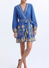 Papyrus Wrap Short Dress Blue Raf/Gold