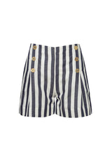 Shorts Ancient Kallos Sailor High Waisted Linen Bermuda Shorts Striped Navy Blue/White Apoella