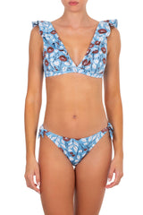 Bikini Emmanuela Swimwear Joanna V Neck Ruffled Bikini Blue/white Flowers Apoella