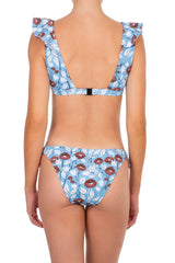 Bikini Emmanuela Swimwear Joanna V Neck Ruffled Bikini Blue/white Flowers Apoella