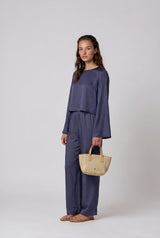 Blouses APLA Sigma Wrinkle Crop Top Navy Apoella