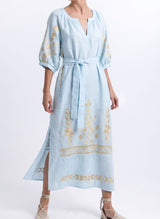 Caftans Greek Archaic Kori Ios Belted Caftan Ciel/Gold Apoella