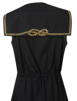 Dresses Ancient Kallos Desis Embroidered Cotton Sailor Tie Midi Shirtdress Navy Blue Apoella