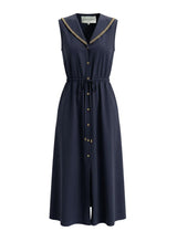 Dresses Ancient Kallos Desis Embroidered Cotton Sailor Tie Midi Shirtdress Navy Blue Apoella