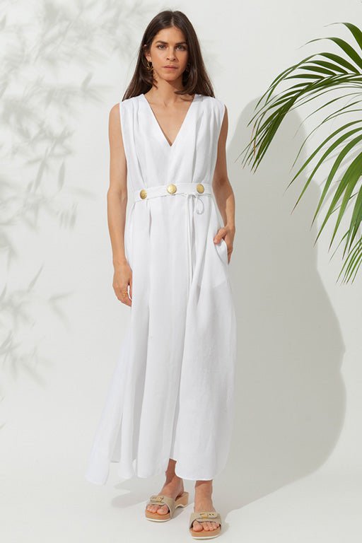 Dresses Ancient Kallos Eleni Belted Maxi Dress White S/M / White Apoella