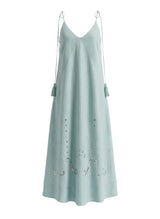 Dresses Ancient Kallos Little Venice Linen Cut Embroidered Long Dress Pistachio Apoella