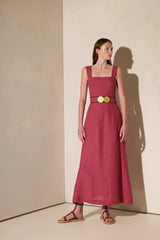 Dresses Ancient Kallos Nonika Linen Long Dress Golden Buckles Framboise Apoella
