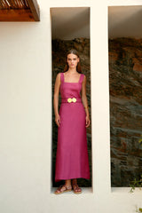 Dresses Ancient Kallos Nonika Linen Long Dress Golden Buckles Framboise Apoella