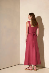 Dresses Ancient Kallos Nonika Linen Long Dress Golden Buckles Framboise Apoella