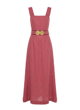 Dresses Ancient Kallos Nonika Linen Long Dress Golden Buckles Framboise Apoella