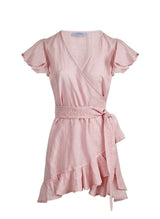 Dresses Apoella Amalia Lace Linen Mini Wrap Dress Pink Apoella