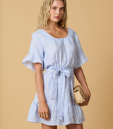 Dresses Apoella Amaryllis Linen Ruffle Mini Dress Striped Sky Apoella