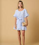 Dresses Apoella Amaryllis Linen Ruffle Mini Dress Striped Sky Apoella