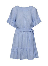 Dresses Apoella Amaryllis Linen Ruffle Mini Dress Striped Sky Apoella