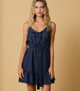 Dresses Apoella Ariadne Linen Strap Mini Frill Dress Denim Apoella