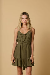 Dresses Apoella Ariadne Linen Strap Mini Frill Dress Khaki Apoella