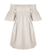 Dresses Apoella Arianna Smocked Bell Sleeve Mini Dress Striped Beige Apoella