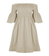 Dresses Apoella Arianna Smocked Bell Sleeve Mini Dress Striped Khaki Apoella