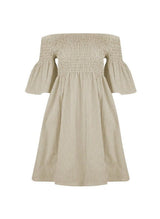 Dresses Apoella Arianna Smocked Bell Sleeve Mini Dress Striped Khaki Apoella