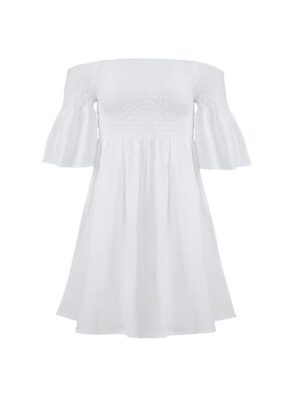 Arianna Smocked Bell Sleeve Mini Dress White - Apoella  APOELLA