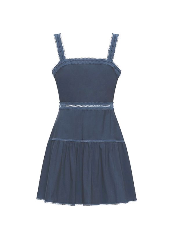 Christina Poplin Strap Short Dress Navy – APOELLA
