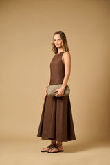 Dresses APOELLA Evelina Godet Linen Dress Espresso Apoella