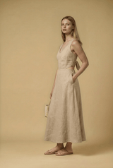 Dresses APOELLA Evy Cut Out Linen Long Dress Beige Apoella