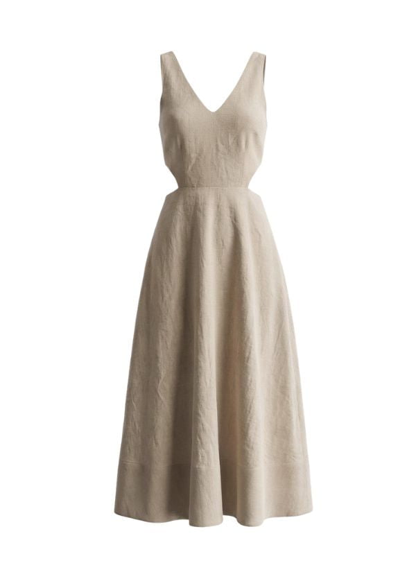 Evy Cut Out Linen Long Dress Beige – APOELLA