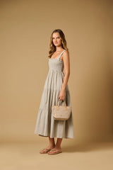 Dresses Apoella Helen Smocked Midi Dress Striped Khaki Apoella
