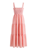Dresses APOELLA Helen Smocked Midi Dress Striped Peach Pink Apoella