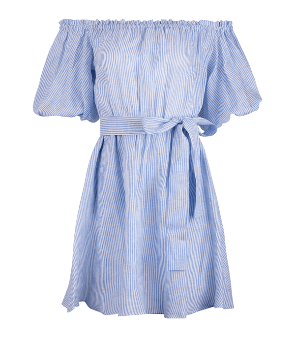 Dresses Apoella Leto Linen Puff Sleeve Short Dress Striped Apoella