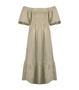 Dresses Apoella Ophelia Smocked Maxi Puff Sleeve Dress Striped Khaki Apoella