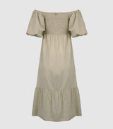 Dresses Apoella Ophelia Smocked Maxi Puff Sleeve Dress Striped Khaki Apoella