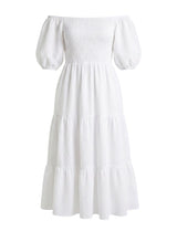 Dresses APOELLA Ophelia Smocked Maxi Puff Sleeve Dress White Apoella
