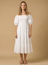 Dresses APOELLA Ophelia Smocked Maxi Puff Sleeve Dress White Apoella