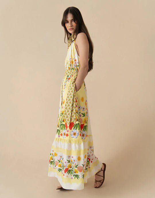 Dresses Borgo De Nor Biba High Neck Cotton Dress Terrazo Flower Yellow Apoella