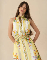 Dresses Borgo De Nor Biba High Neck Cotton Dress Terrazo Flower Yellow Apoella