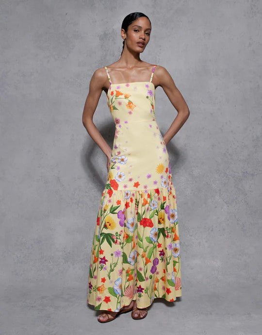 Dresses Borgo De Nor Cordiela Strap Cotton Maxi Dress Terrazo/Yellow Apoella