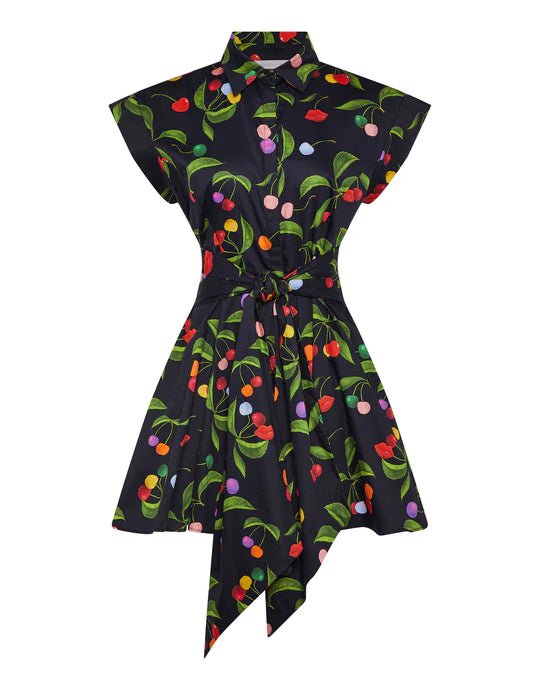 Dresses Borgo De Nor Helena Cotton Mini Dress W. Belt Cherry Black Apoella