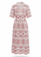 Dresses Evi Grintela Valerie Lace Midi Shirtdress Red/White Apoella