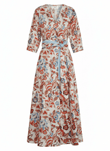 Dresses Evi Grintela Yara Puffed Sleeves Midi Dress Blue Red Floral Apoella