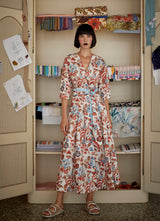 Dresses Evi Grintela Yara Puffed Sleeves Midi Dress Blue Red Floral M / Blue Red Floral Apoella