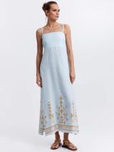 Dresses Greek Archaic Kori Ios Strap Long Dress Ciel/Gold Apoella