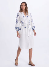 Dresses Greek Archaic Kori Lefkada Belted Shirtdress White/Blue M / White Apoella
