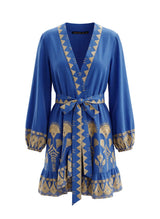 Dresses Greek Archaic Kori Papyrus Wrap Short Dress Blue Raf/Gold M / Blue Apoella