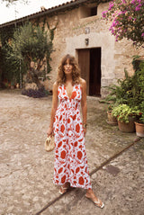 Dresses Heidi Klein Evia Cross Back Maxi Dress Beachwear Floral White/Red Apoella
