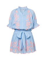 Dresses Juliet Dunn Blouson Dress Butterfly Embroidery Blue/Neon Pink Apoella