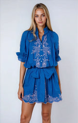 Dresses Juliet Dunn Blouson Dress W.Floral Embroidery Royal Blue/Candy 2 / Blue Apoella