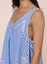 Dresses Juliet Dunn Low Back Dress Oversized Cutwork Embroidery Blue/White ONE SIZE / Blue Apoella
