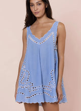 Dresses Juliet Dunn Low Back Dress Oversized Cutwork Embroidery Blue/White ONE SIZE / Blue Apoella